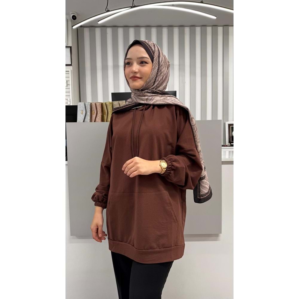 İki İp Cepli Sweat 2349 - Kahve Rengi - TEK BEDEN
