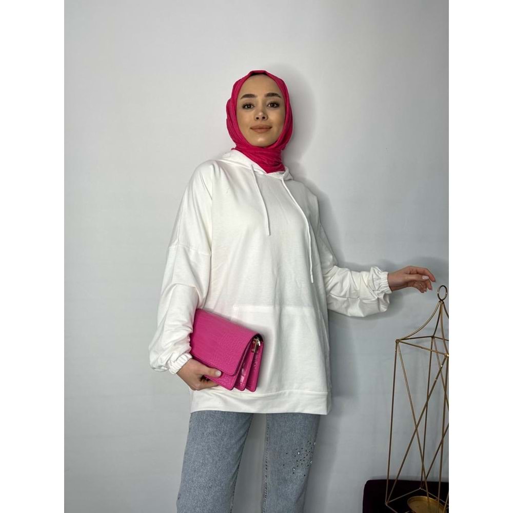 İki İp Cepli Sweat 2349 - Beyaz - TEK BEDEN - AZRA02484-Beyaz-TEK BEDEN