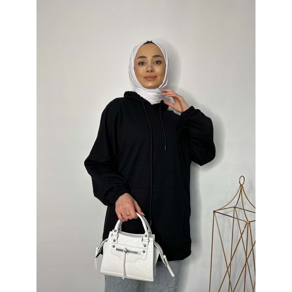 İki İp Cepli Sweat 2349 - Siyah - TEK BEDEN - AZRA02484-Siyah-TEK BEDEN