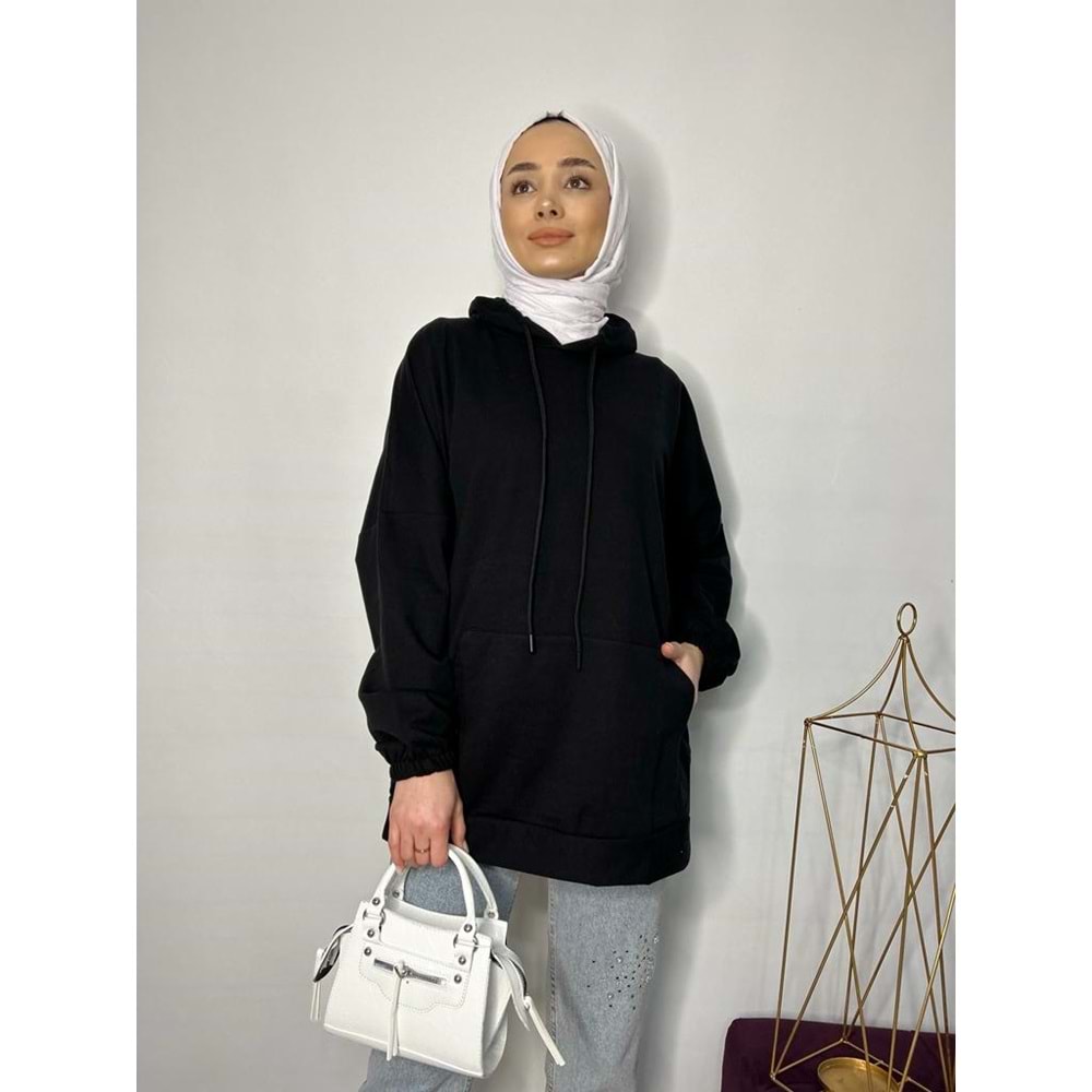 İki İp Cepli Sweat 2349 - Siyah - TEK BEDEN - AZRA02484-Siyah-TEK BEDEN