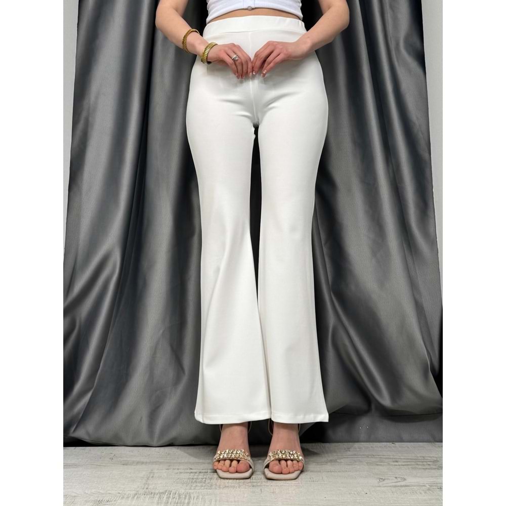 Esm Lastikli İspanyol Paça Pantolon 1101- Beyaz - 38