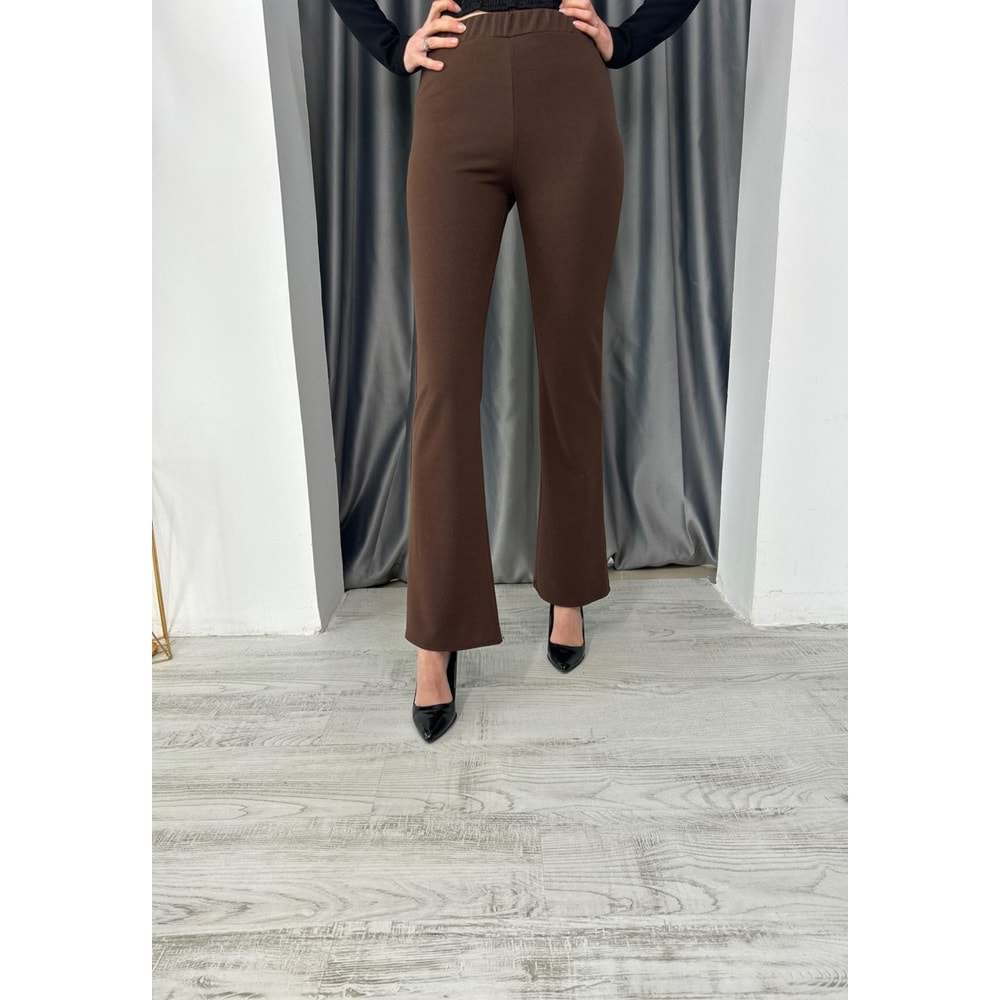 Esm Lastikli İspanyol Paça Pantolon - Acı Kahve - 40 - AZRA03124-Acı Kahve-40