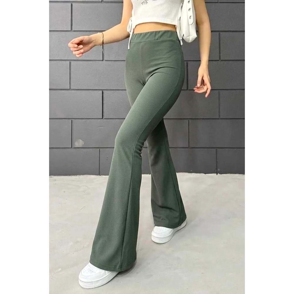Esm Lastikli İspanyol Paça Pantolon 1101- Yeşil - 42 - AZRA03124-Yeşil-42