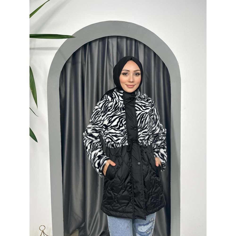 Animal Desenli Kapişonlu Mont 31275 - Siyah - M - AZRA03562-Siyah-M