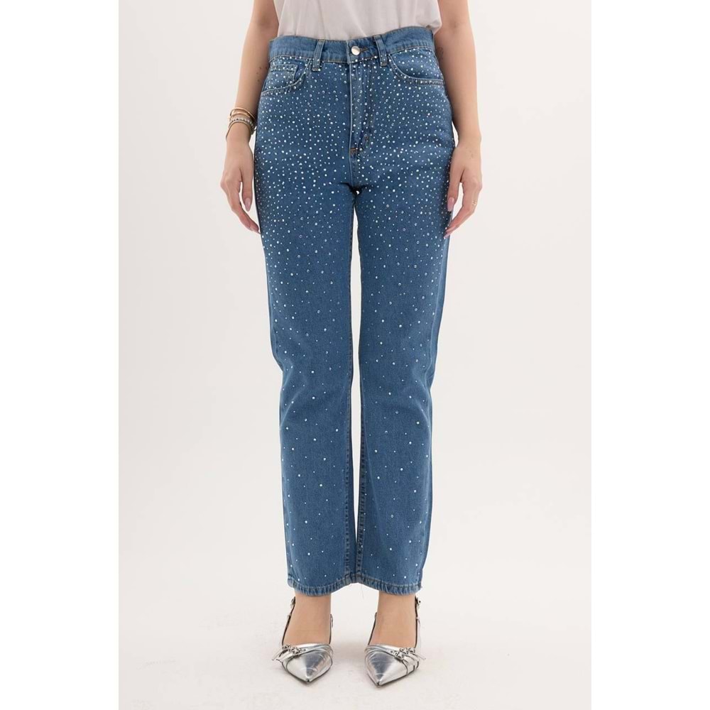 Taşlı Kot Pantolon 001 - Mavi - 42 - AZRA04088-Mavi-42