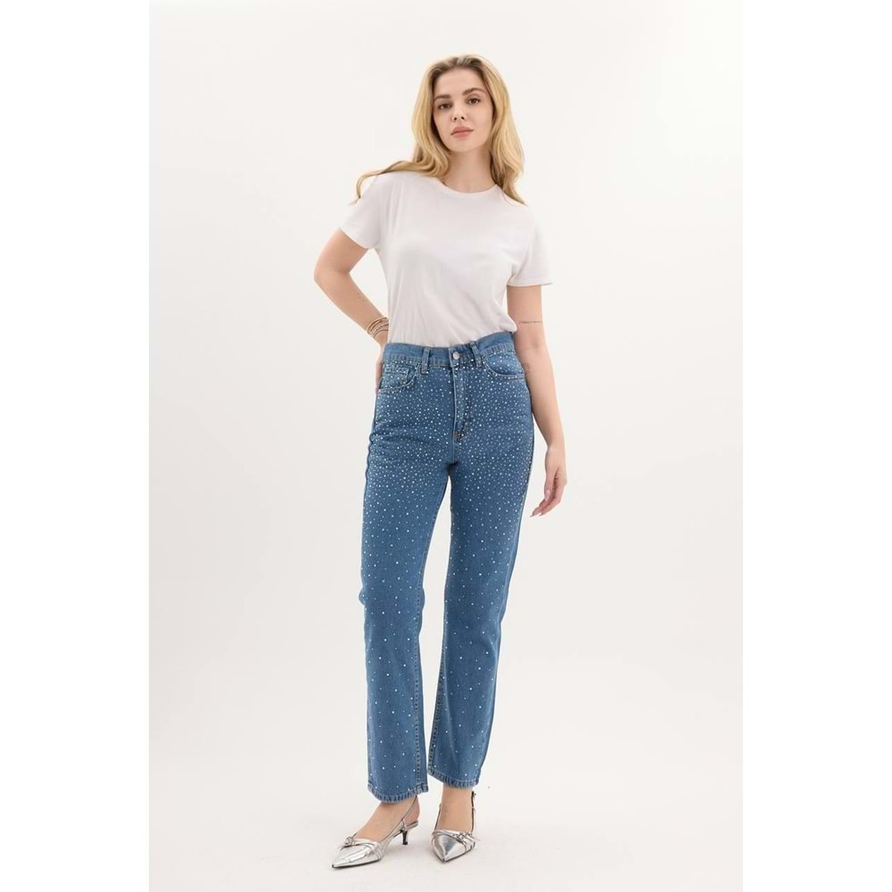 Taşlı Kot Pantolon 001 - Mavi - 42 - AZRA04088-Mavi-42