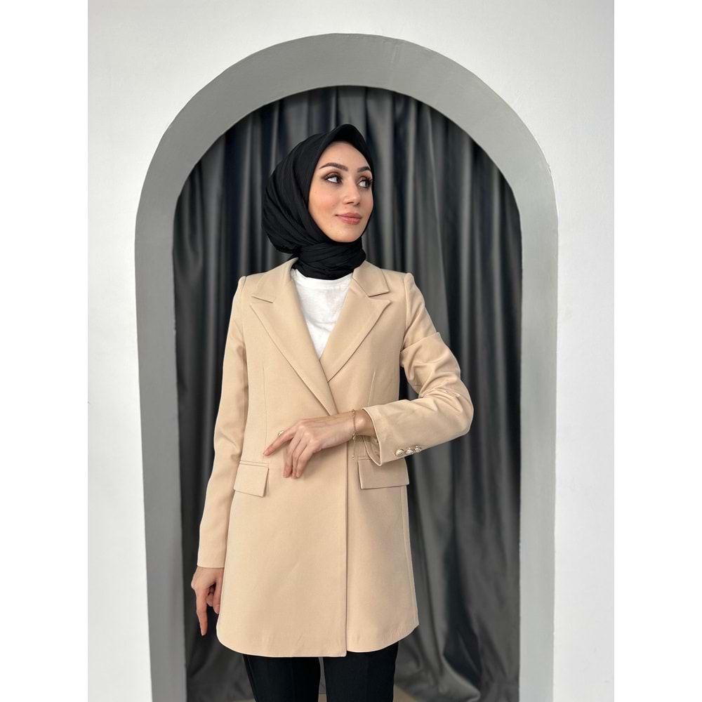 Dublle Kumaş Blazer Ceket - Bej - M