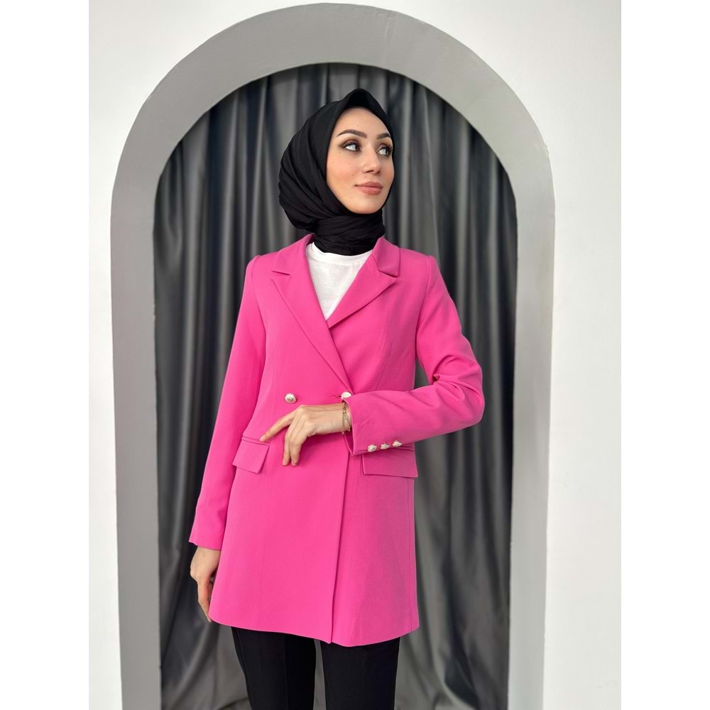 Dublle Kumaş Blazer Ceket - Pembe - L