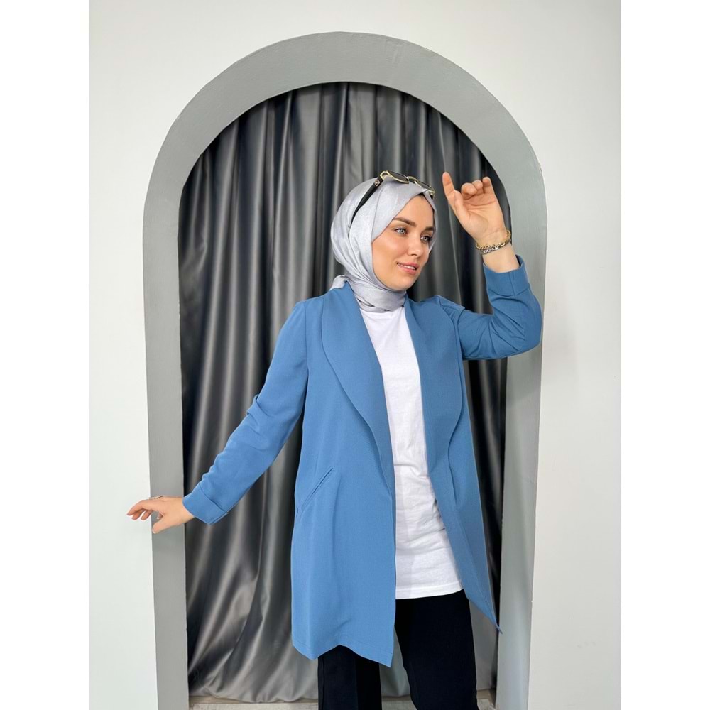 Şal Yaka Ceket 26988 - Mavi - TEK BEDEN