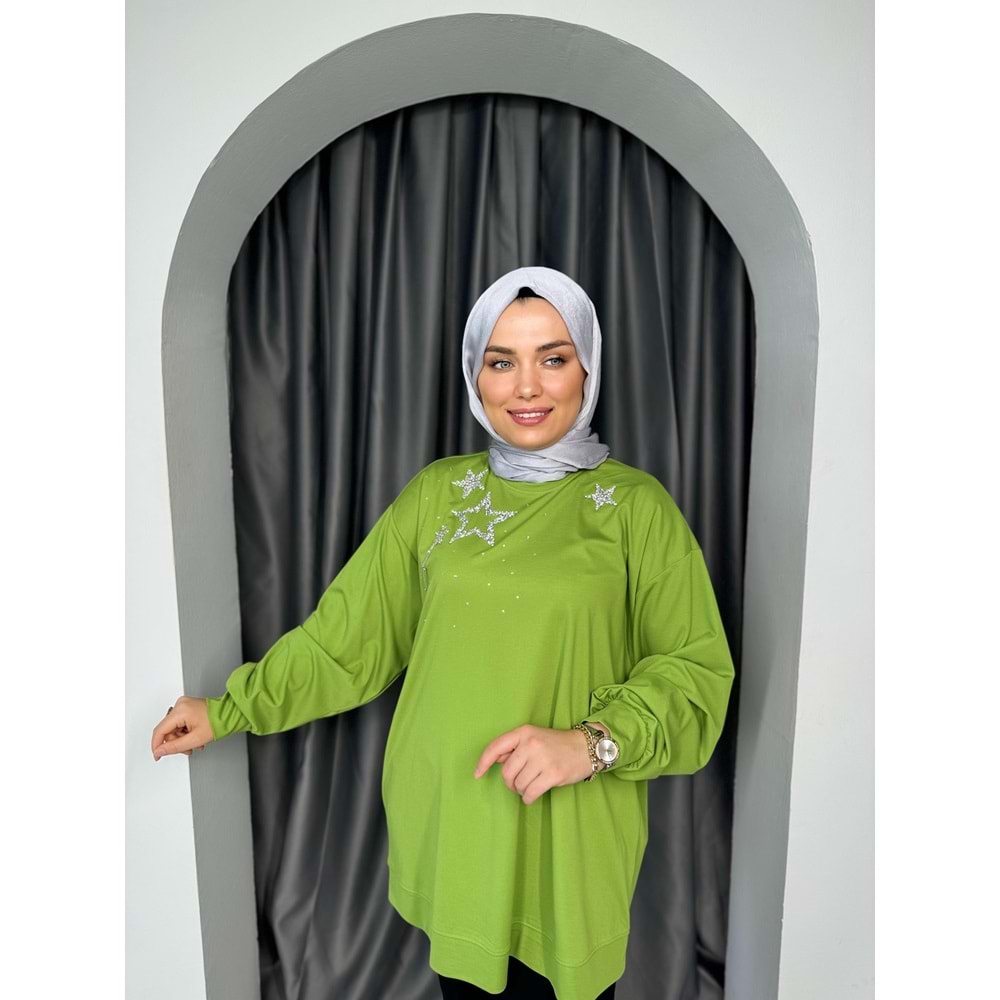 Yıldız Taşlı Modal Tunik 33008 - Yeşil - TEK BEDEN