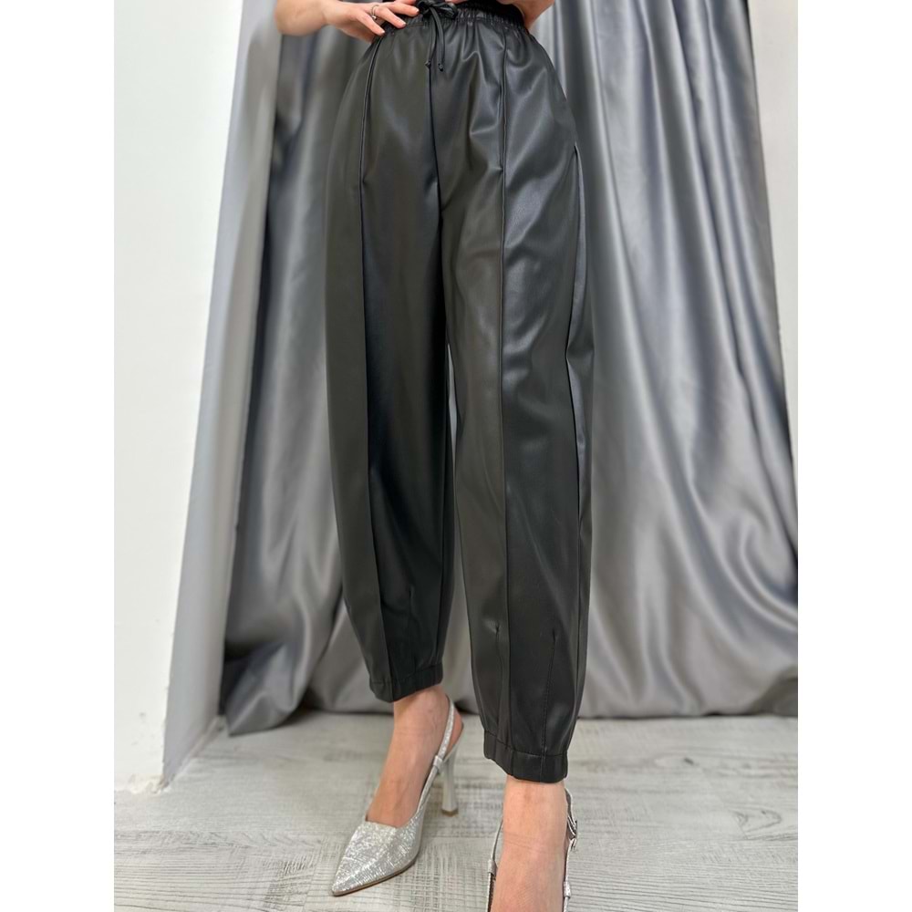 Nervürlü Deri Pantolon 33313 - Siyah - S - AZRA04996-Siyah-S