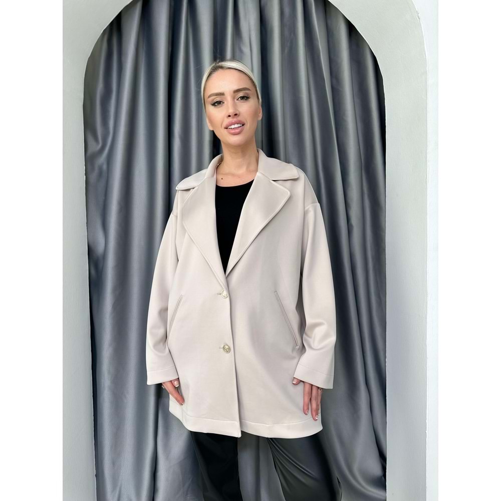 Oversize Basic Ceket 33695 - Bej - TEK BEDEN - AZRA04999-Bej-TEK BEDEN