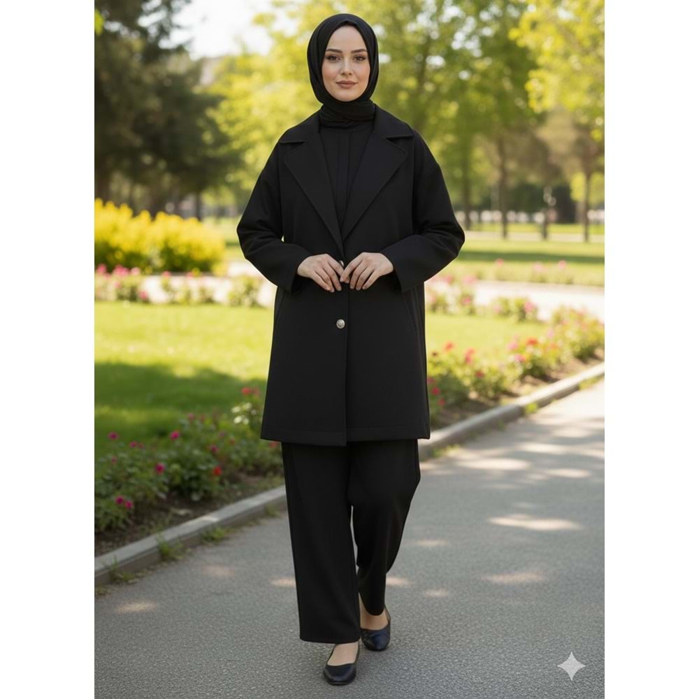 Oversize Basic Ceket 33695 - Siyah - TEK BEDEN - AZRA04999-Siyah-TEK BEDEN