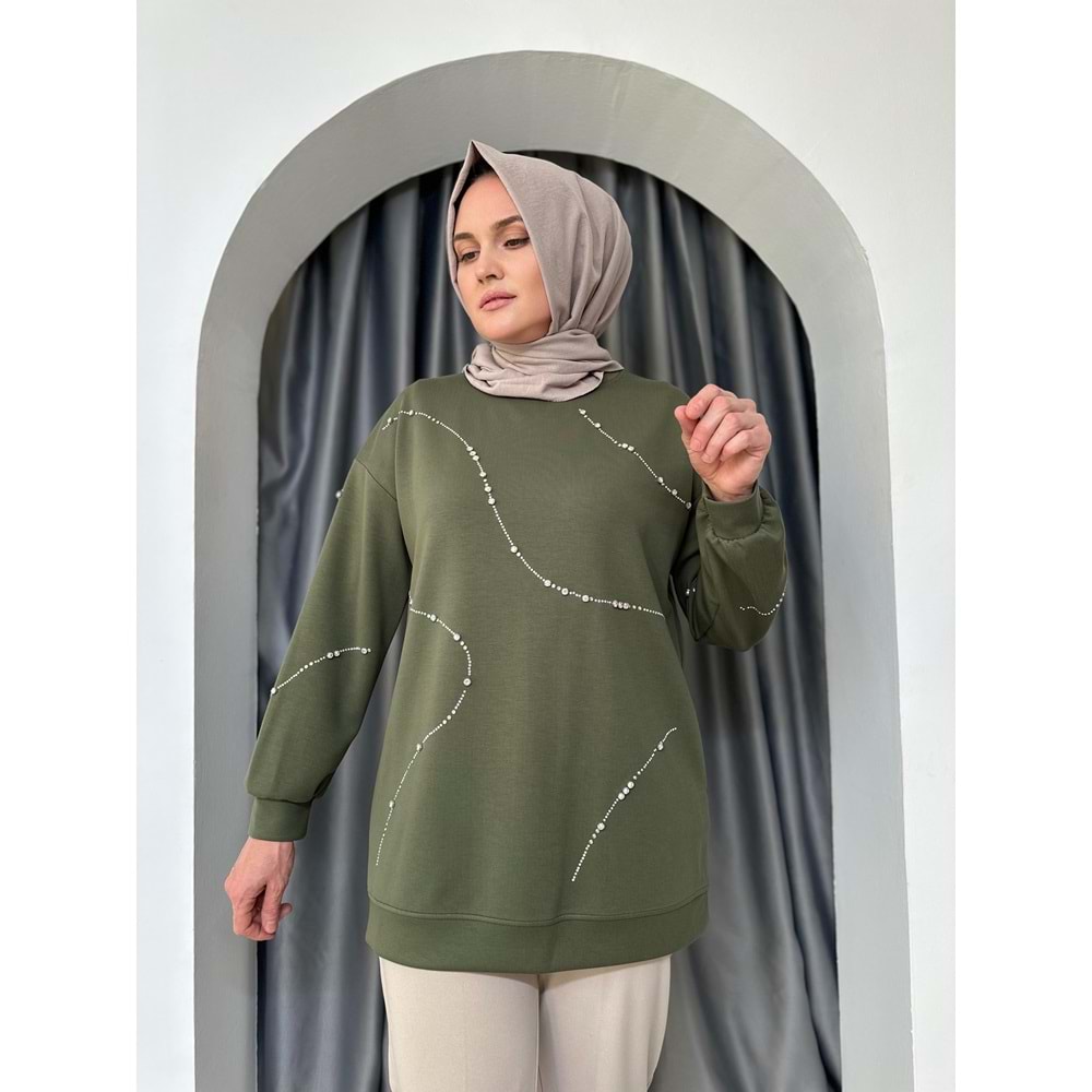 Taşlı Dalgıç Sweat 33607 - Haki - TEK BEDEN - AZRA05000-Haki-TEK BEDEN