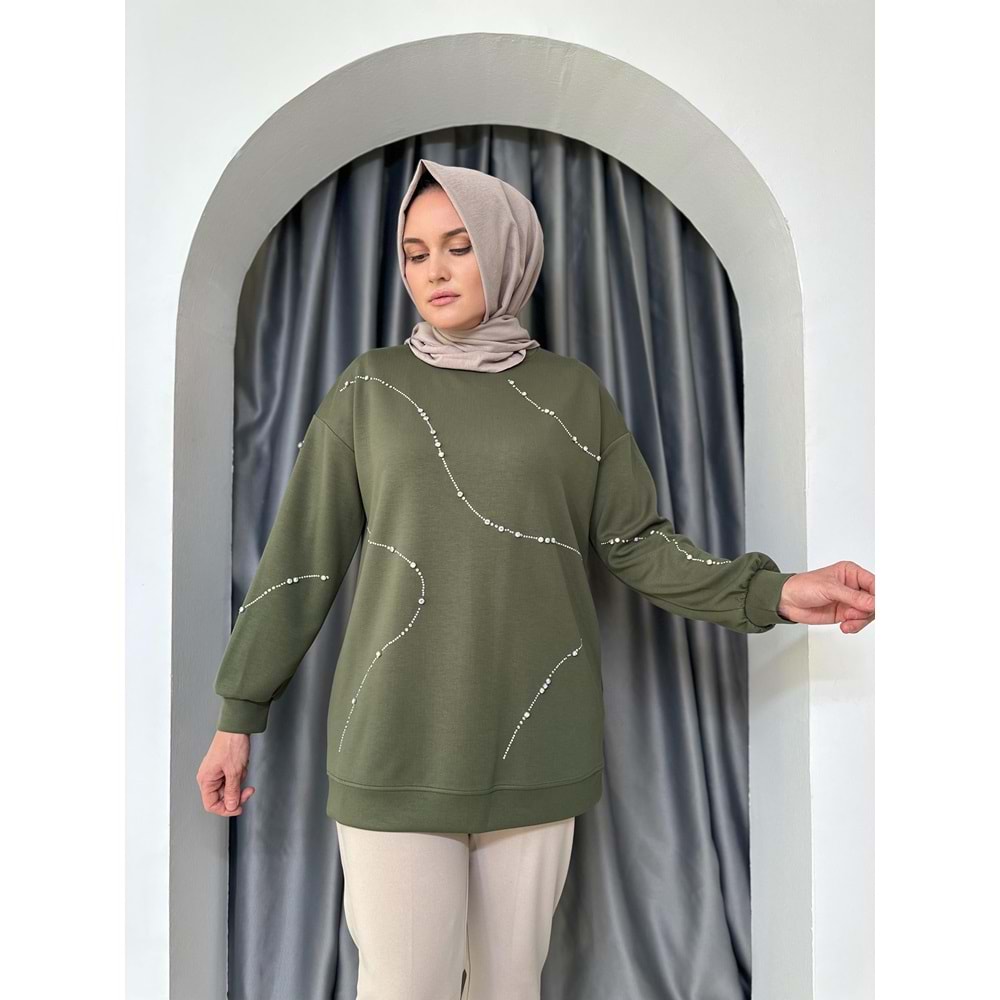 Taşlı Dalgıç Sweat 33607 - Haki - TEK BEDEN - AZRA05000-Haki-TEK BEDEN