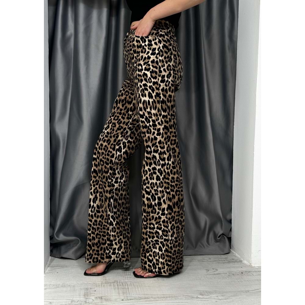 Leopar Desenli Pantolon İkoll 33851 - Kahve Rengi - M - AZRA05016-Kahve Rengi-M