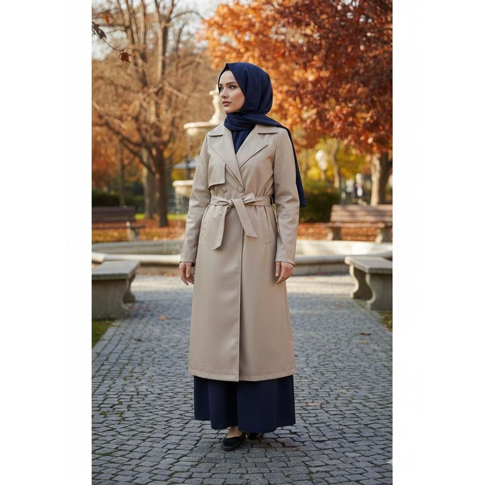 Astarlı Rüzgarlıklı Deri Trenç 6216 - Bej - 38 - AZRA05072-Bej-38