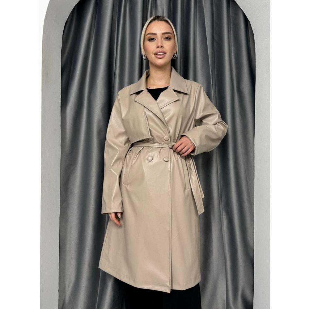 Astarlı Rüzgarlıklı Deri Trenç 6216 - Bej - 38 - AZRA05072-Bej-38