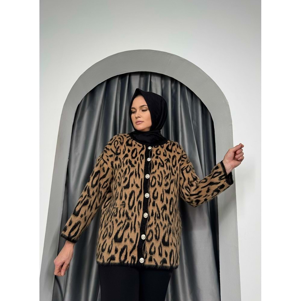 Yumoş Leopar Hırka 2587 - Kahve Rengi - TEK BEDEN