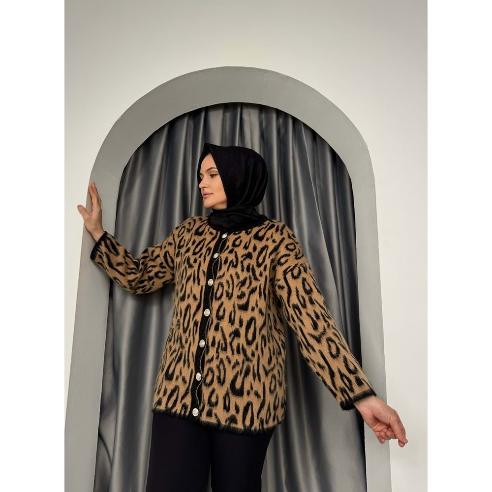 Yumoş Leopar Hırka 2587 - Kahve Rengi - TEK BEDEN
