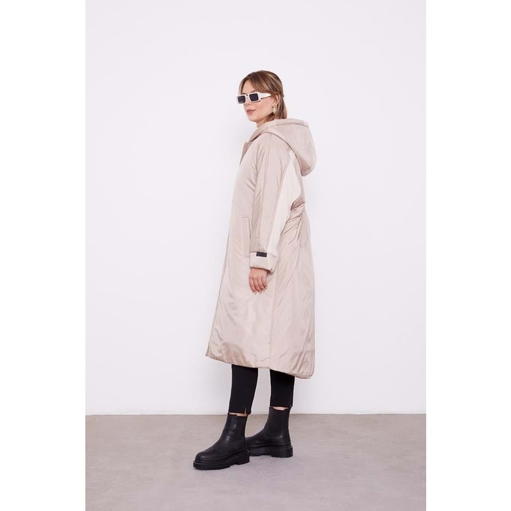 Kolları Ribana Detaylı Uzun Mont 560016 - Bej - TEK BEDEN