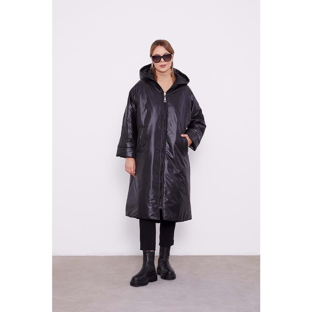 Kolları Ribana Detaylı Uzun Mont 560016 - Siyah - TEK BEDEN