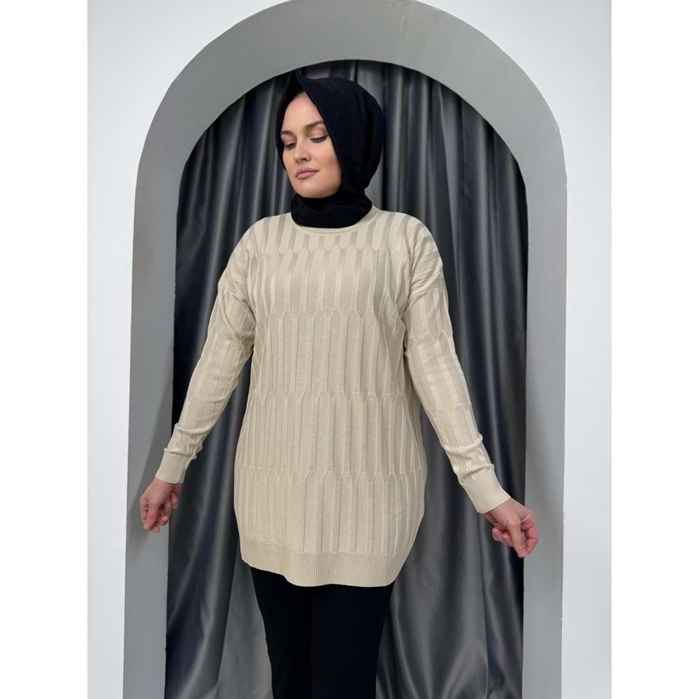 Desenli Merserize Tunik 3174 - Bej - TEK BEDEN - AZRA05354-44641