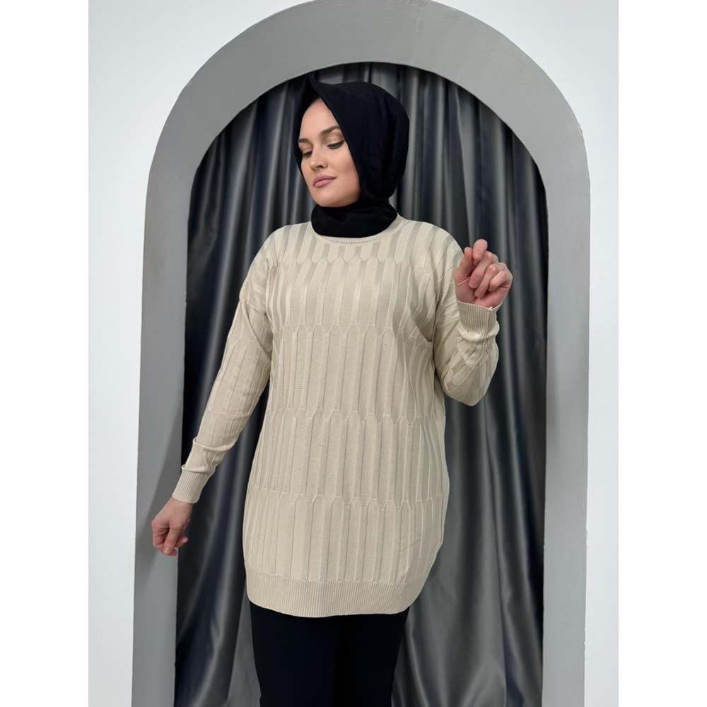 Desenli Merserize Tunik 3174 - Bej - TEK BEDEN - AZRA05354-44641