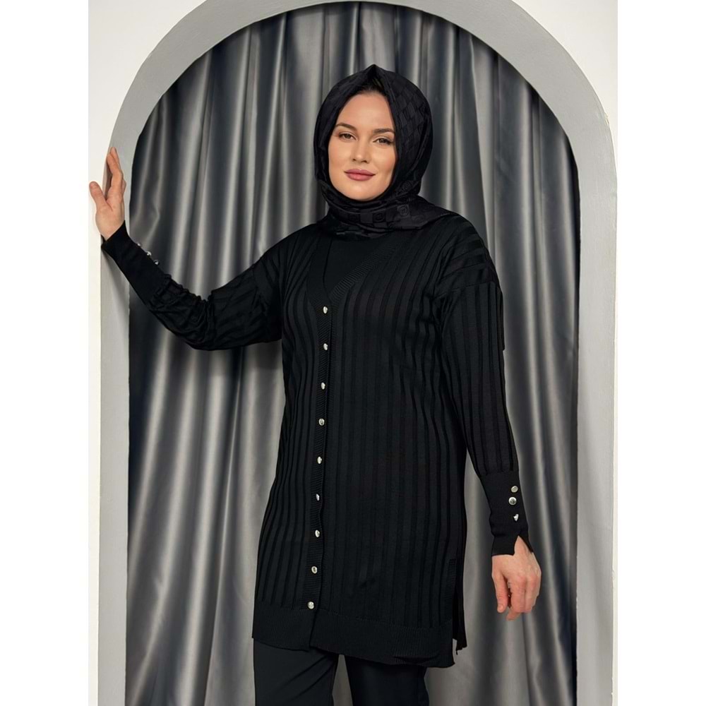 Çizgili Merserize Hırka 3179 - Siyah - TEK BEDEN - AZRA05355-44656