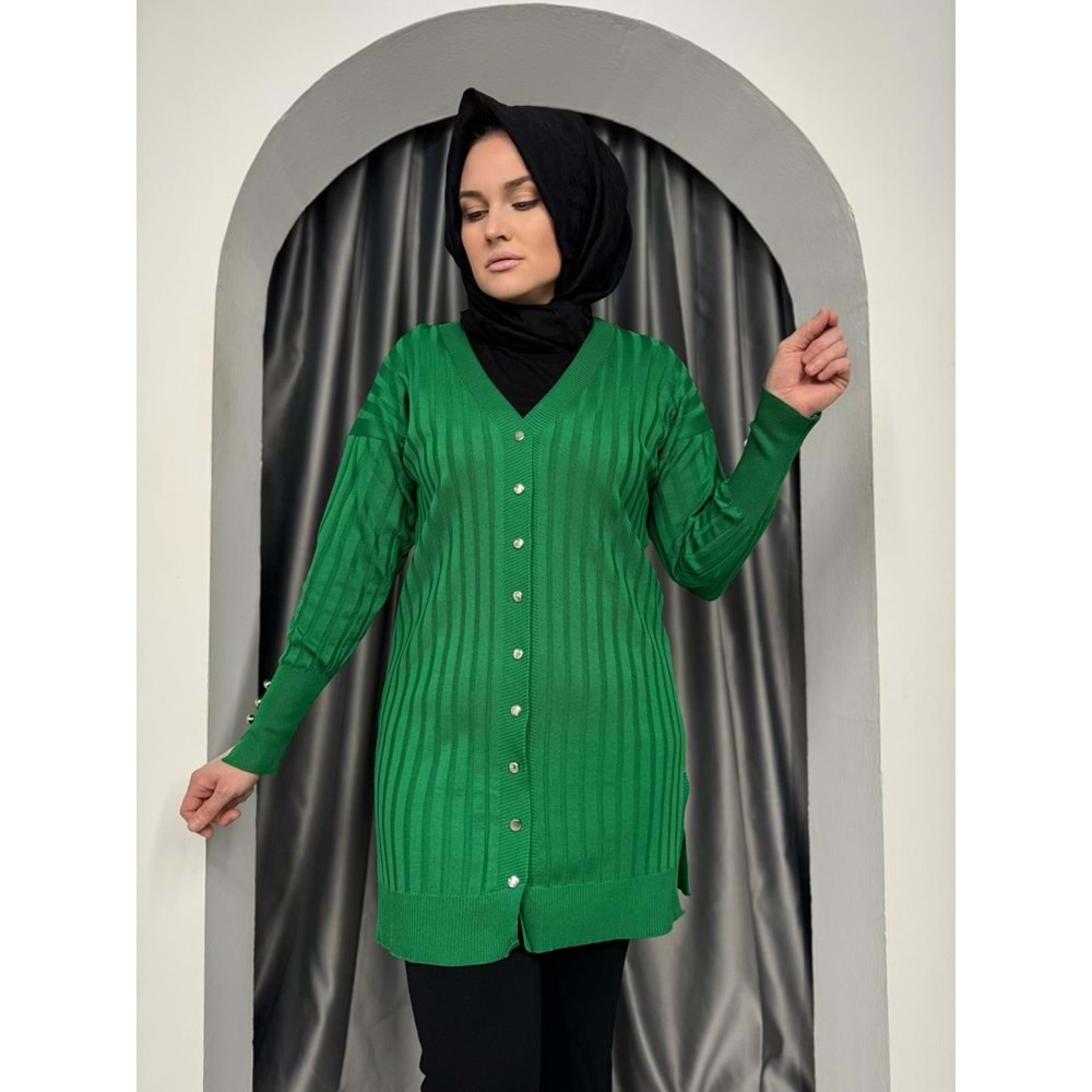 Çizgili Merserize Hırka 3179 - Yeşil - TEK BEDEN - AZRA05355-44658