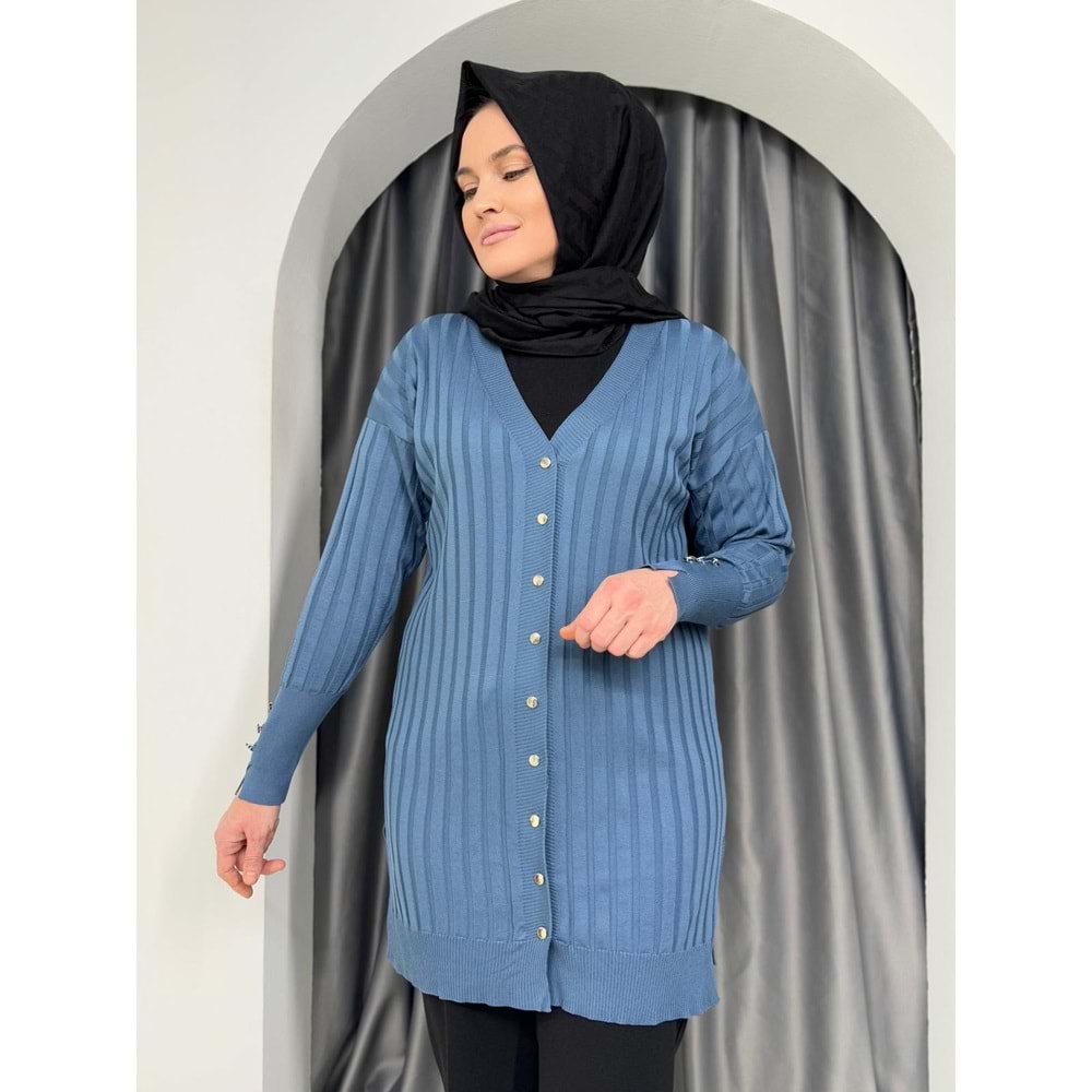 Çizgili Merserize Hırka 3179 - azra fashion - Mavi - TEK BEDEN