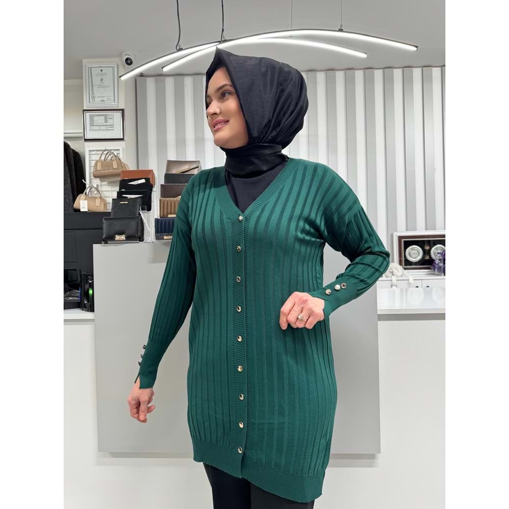 Çizgili Merserize Hırka 3179 - Zümrüt Yeşili - TEK BEDEN - AZRA05355-58682