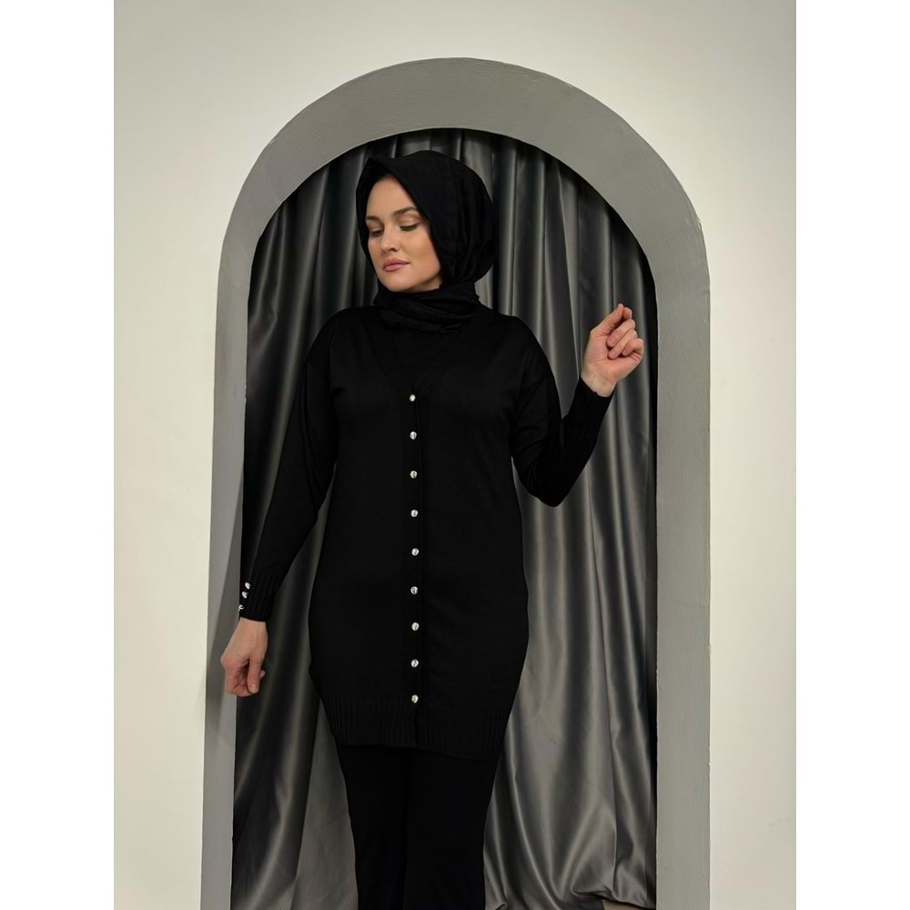 Düz Merserize Hırka 3176 - Siyah - TEK BEDEN - AZRA05357-44674