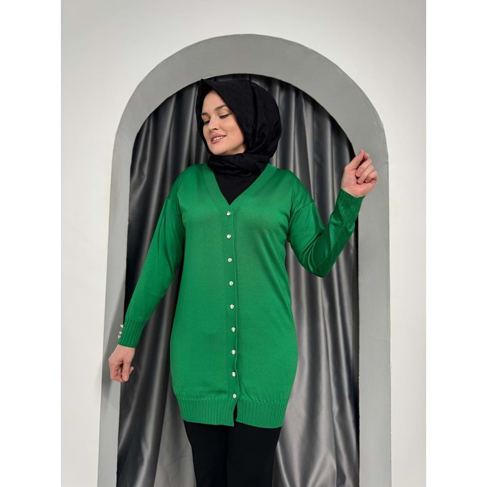 Düz Merserize Hırka 3176 - Yeşil - TEK BEDEN - AZRA05357-44677