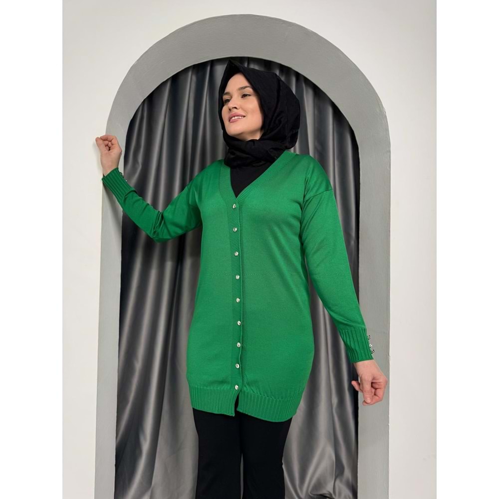 Düz Merserize Hırka 3176 - Yeşil - TEK BEDEN - AZRA05357-44677