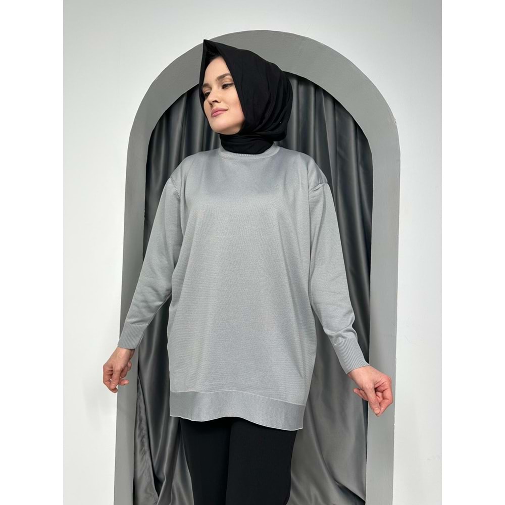 Düz Merserize Tunik 3177 - Gri - TEK BEDEN - AZRA05401-45124