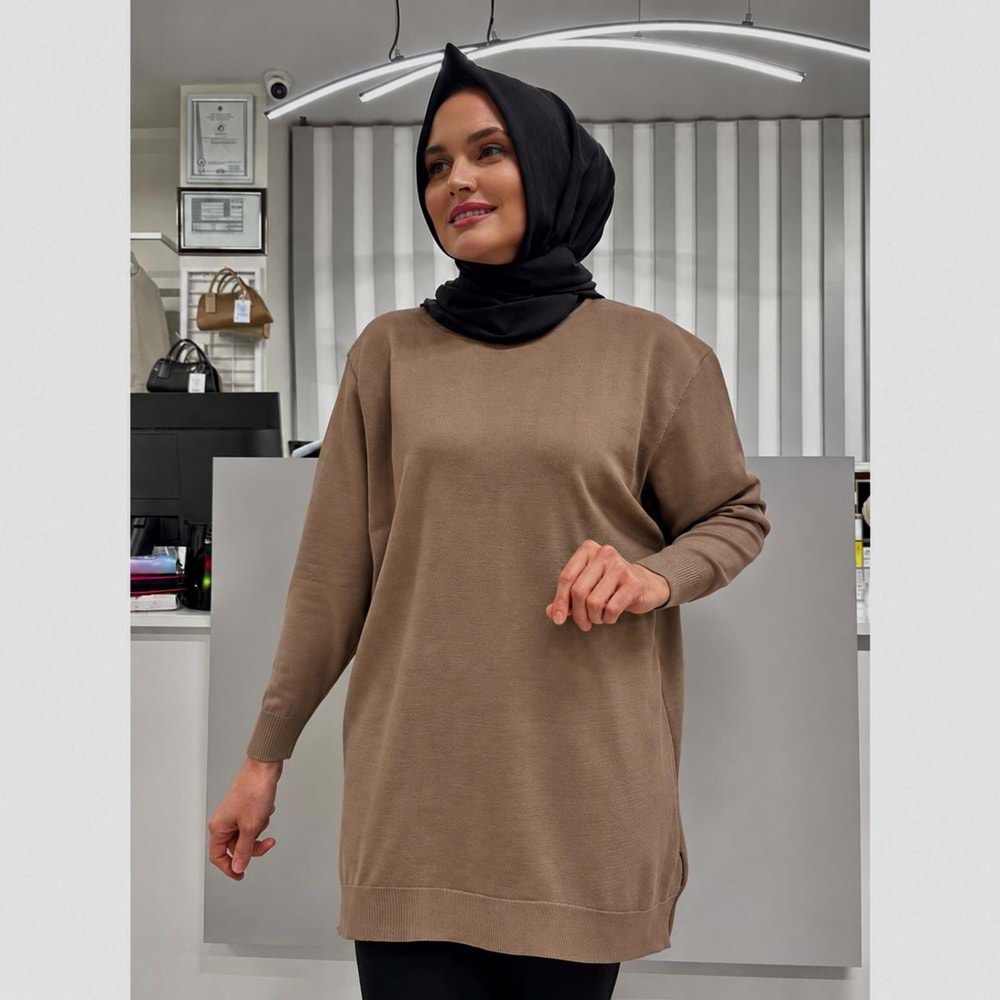 Düz Merserize Tunik 3177 - Krem - TEK BEDEN