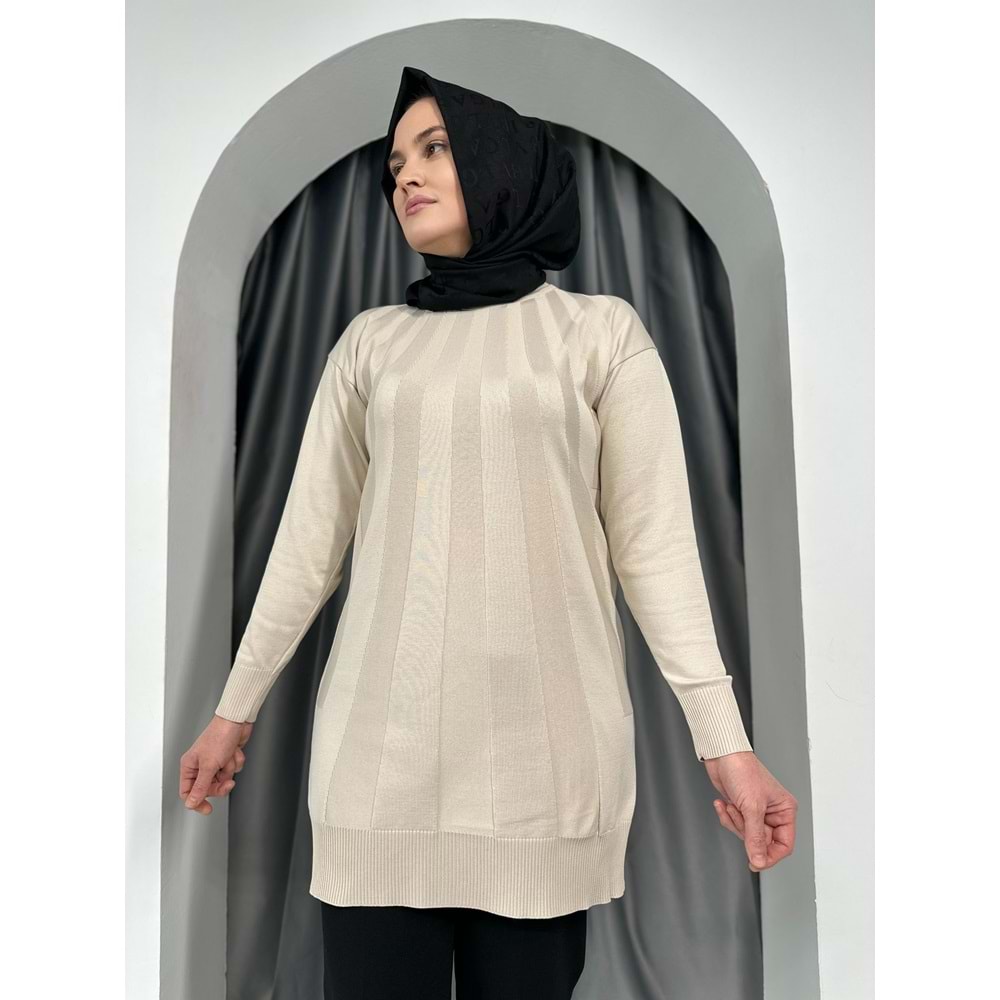 Büyük Şeritli Merserize Tunik 3190 - Bej - TEK BEDEN - AZRA05422-45446