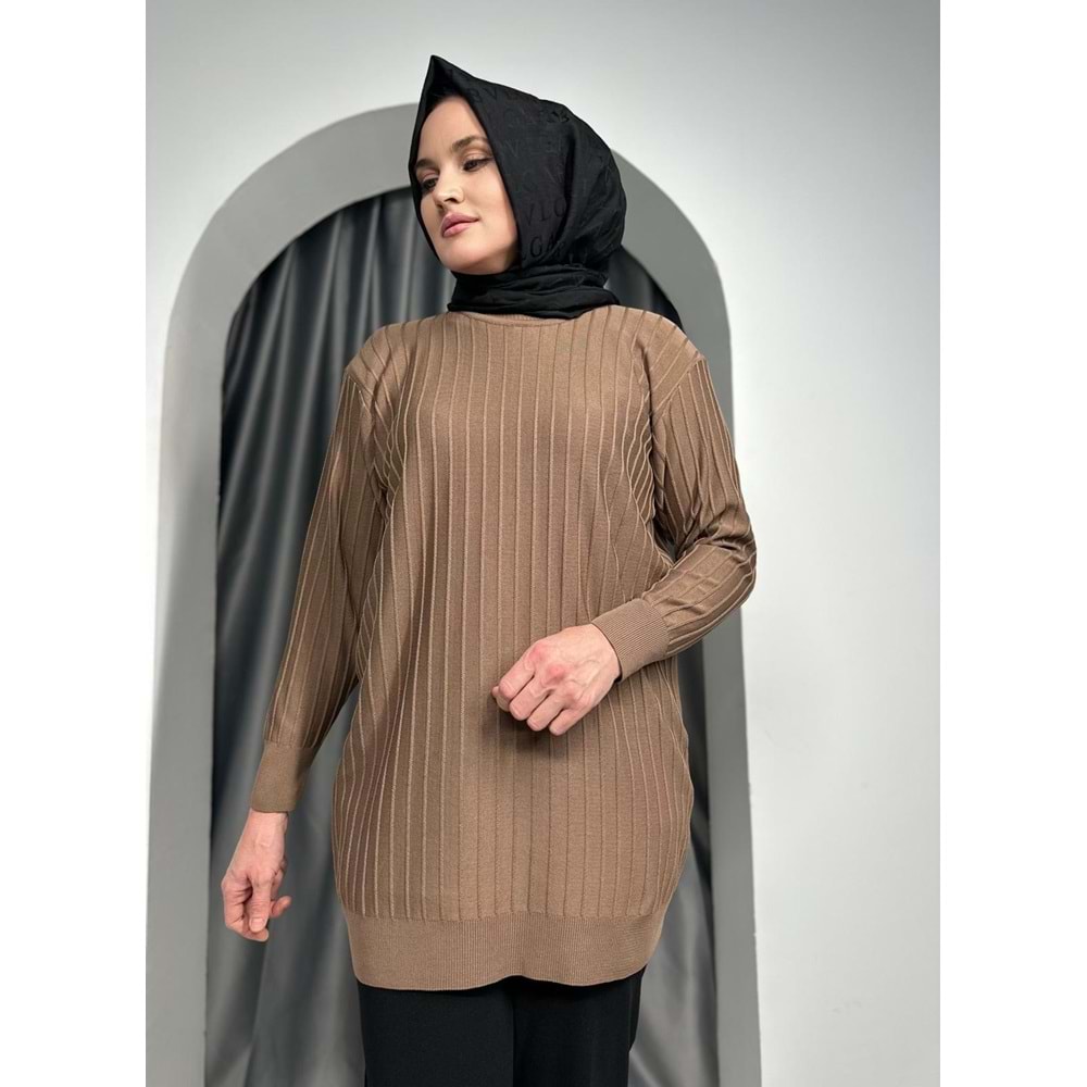 Çıtalı Merserize Tunik 3185 - Kahve Rengi - TEK BEDEN - AZRA05424-45469