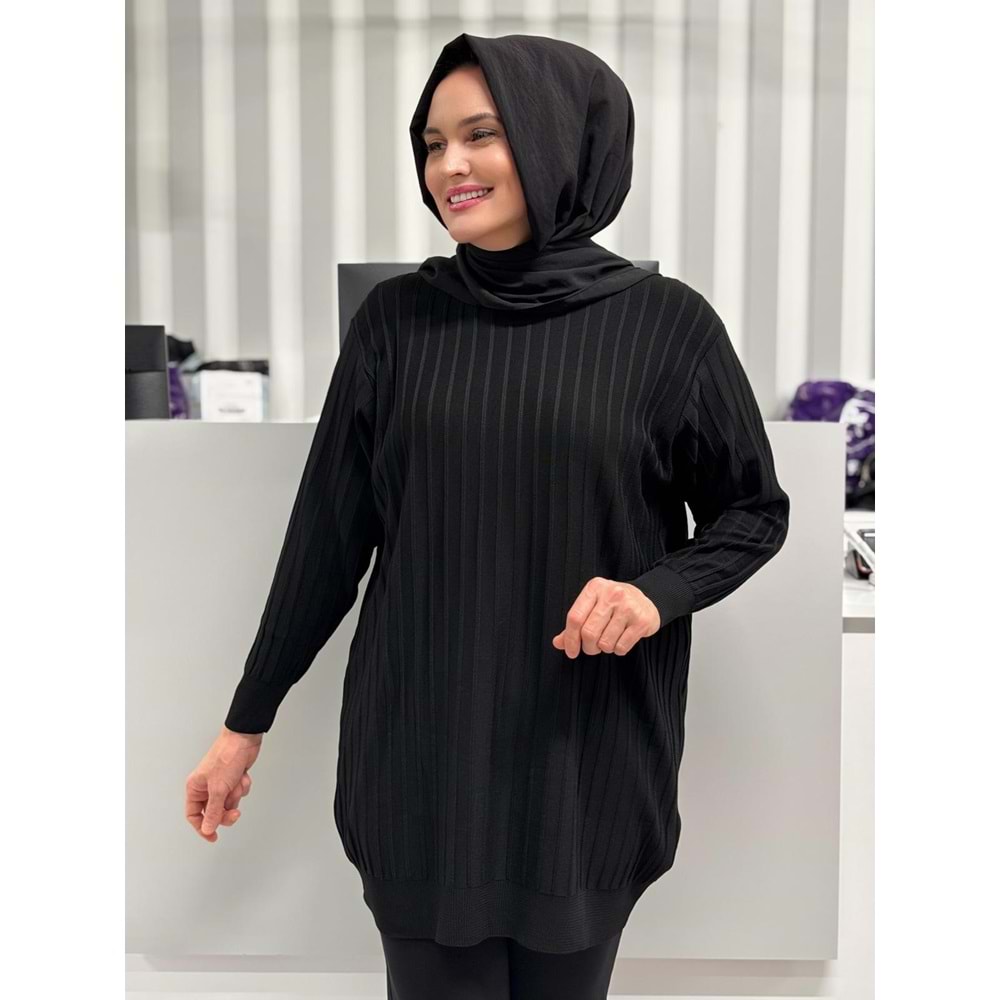 Çıtalı Merserize Tunik 3185 - Siyah - TEK BEDEN - AZRA05424-45472