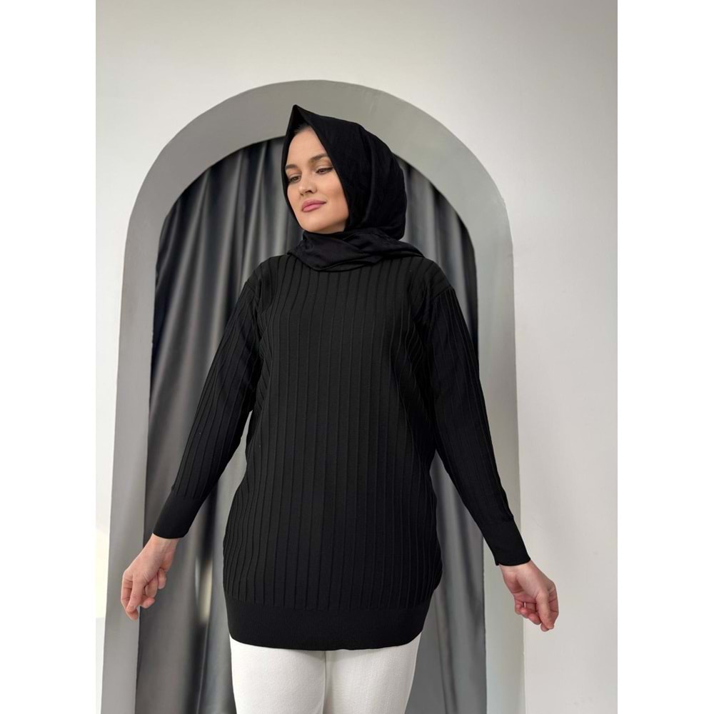 Çıtalı Merserize Tunik 3185 - Siyah - TEK BEDEN - AZRA05424-45472