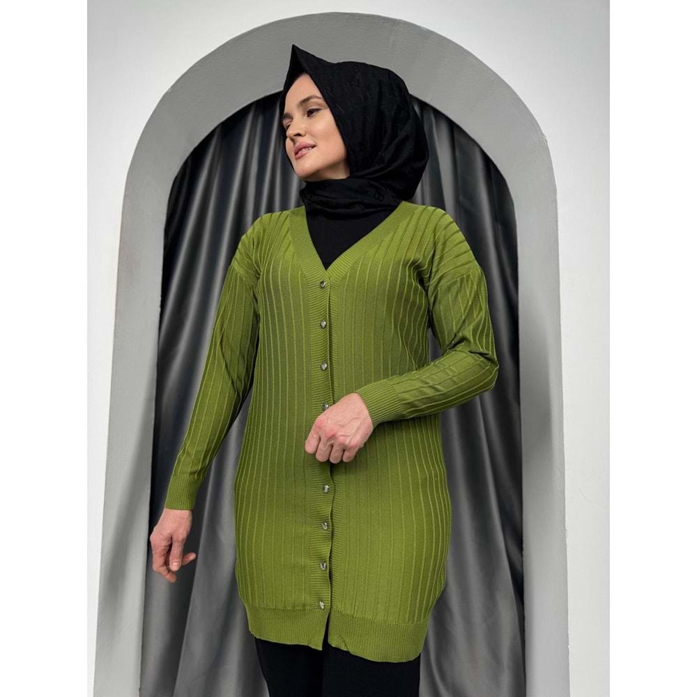 Çıtalı Merserize Hırka 3187 - Fıstık Yeşili - TEK BEDEN - AZRA05425-45480