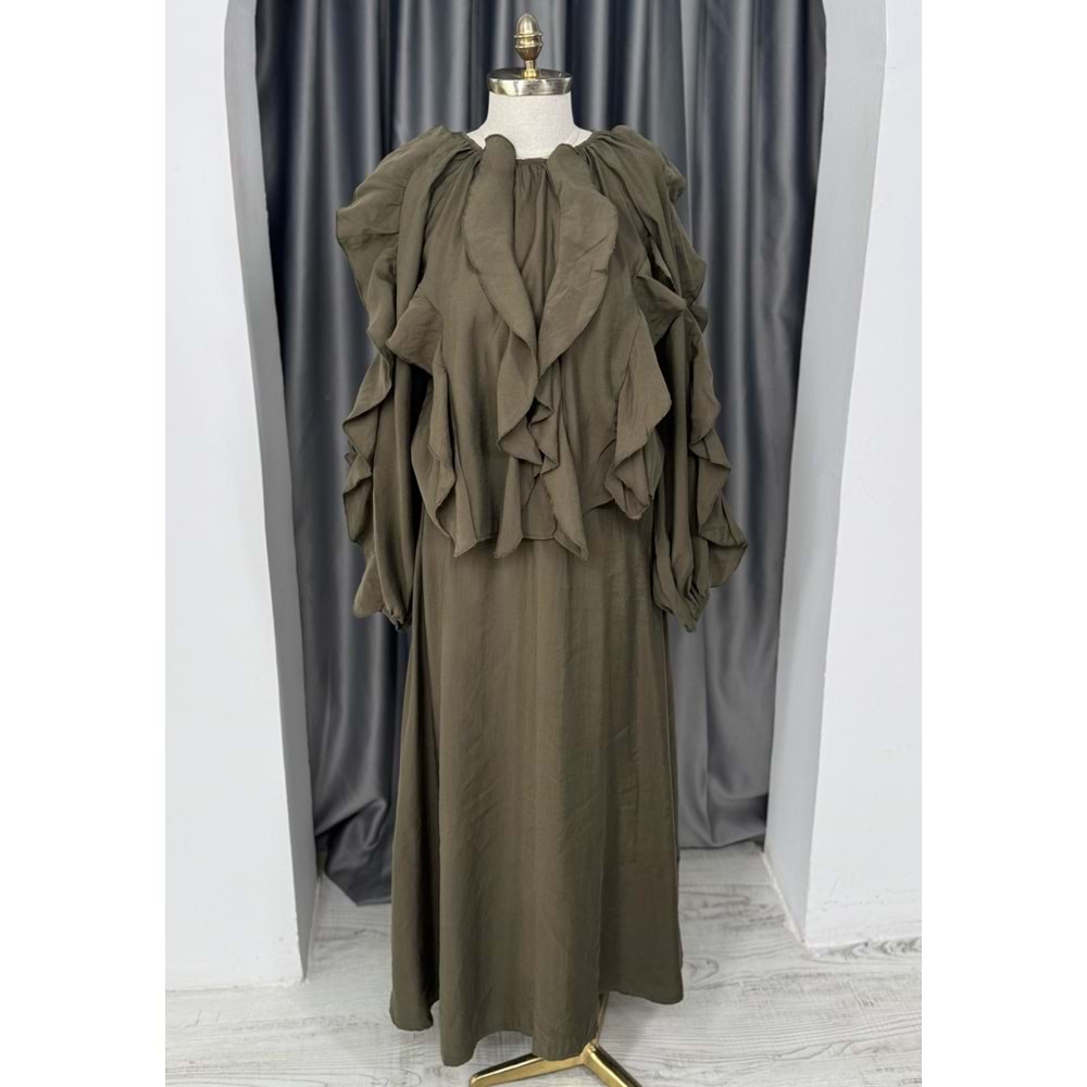 Üstü Fırfırlı Etekli Takım 51829 - Haki - L-XL - AZRA05685-46808