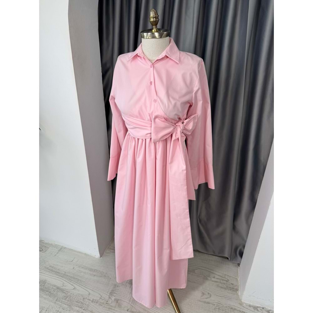 Bağlamalı Trikoton Elbise 1045 - Pembe - S-M - AZRA05711-47018