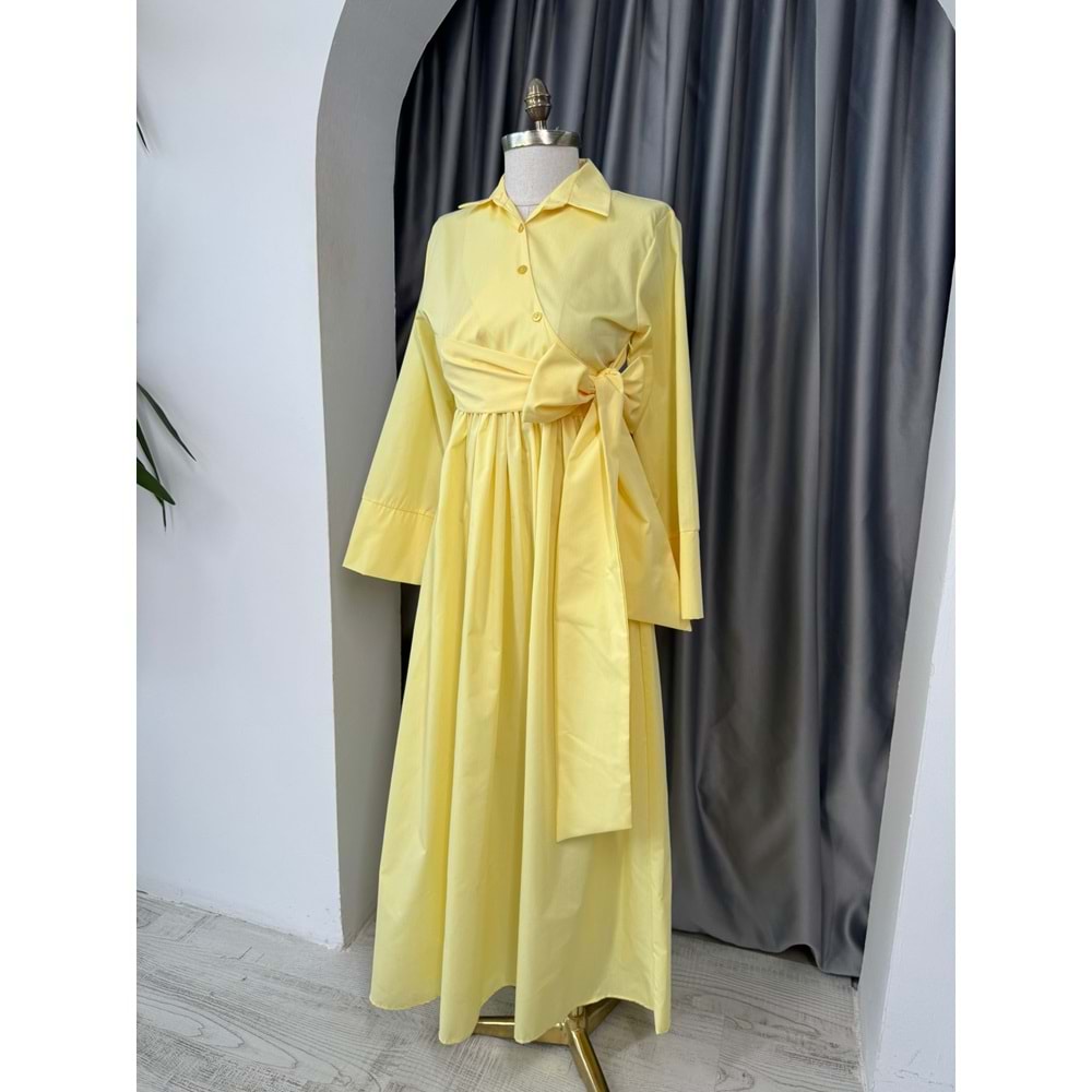 Bağlamalı Trikoton Elbise 1045 - Sarı - L-XL - AZRA05711-47021