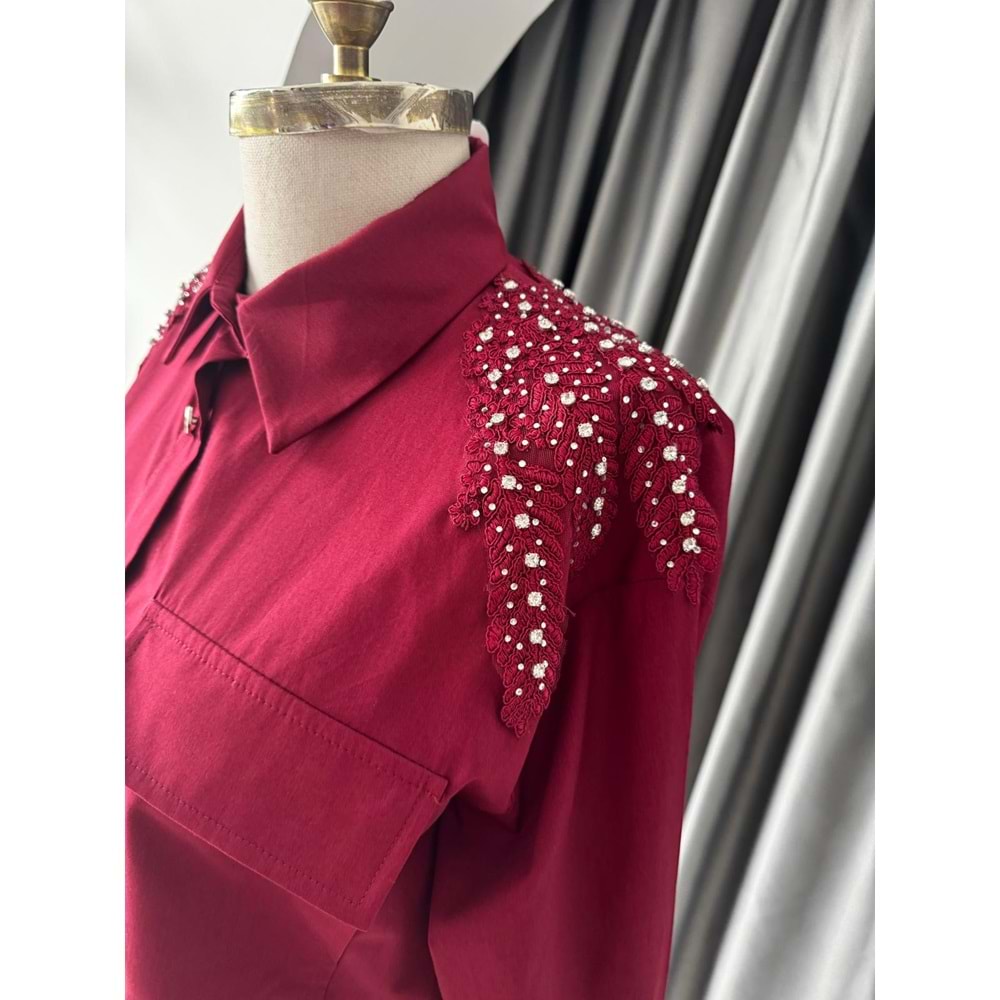 Omuzu Taşlı Gömlek 3253 - Bordo - S-M - AZRA05750-47401
