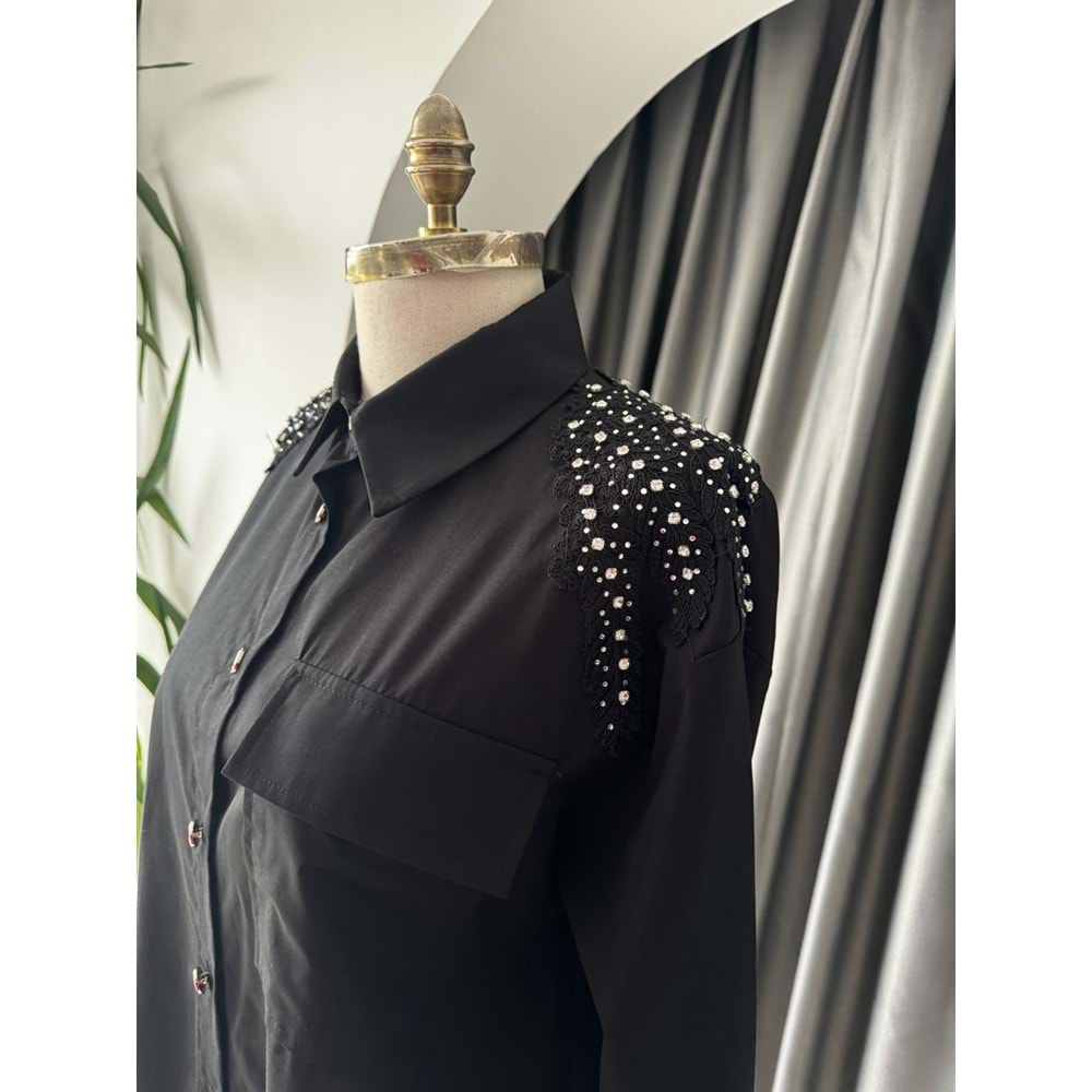 Omuzu Taşlı Gömlek 3253 - Siyah - S-M - AZRA05750-47403