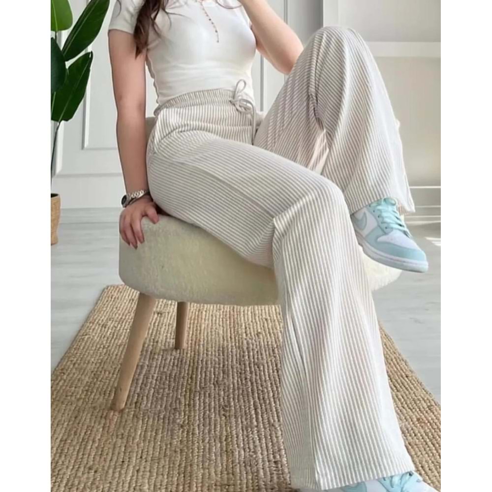 Çizgili Gofre Pantolon 820150 - Vizon - L