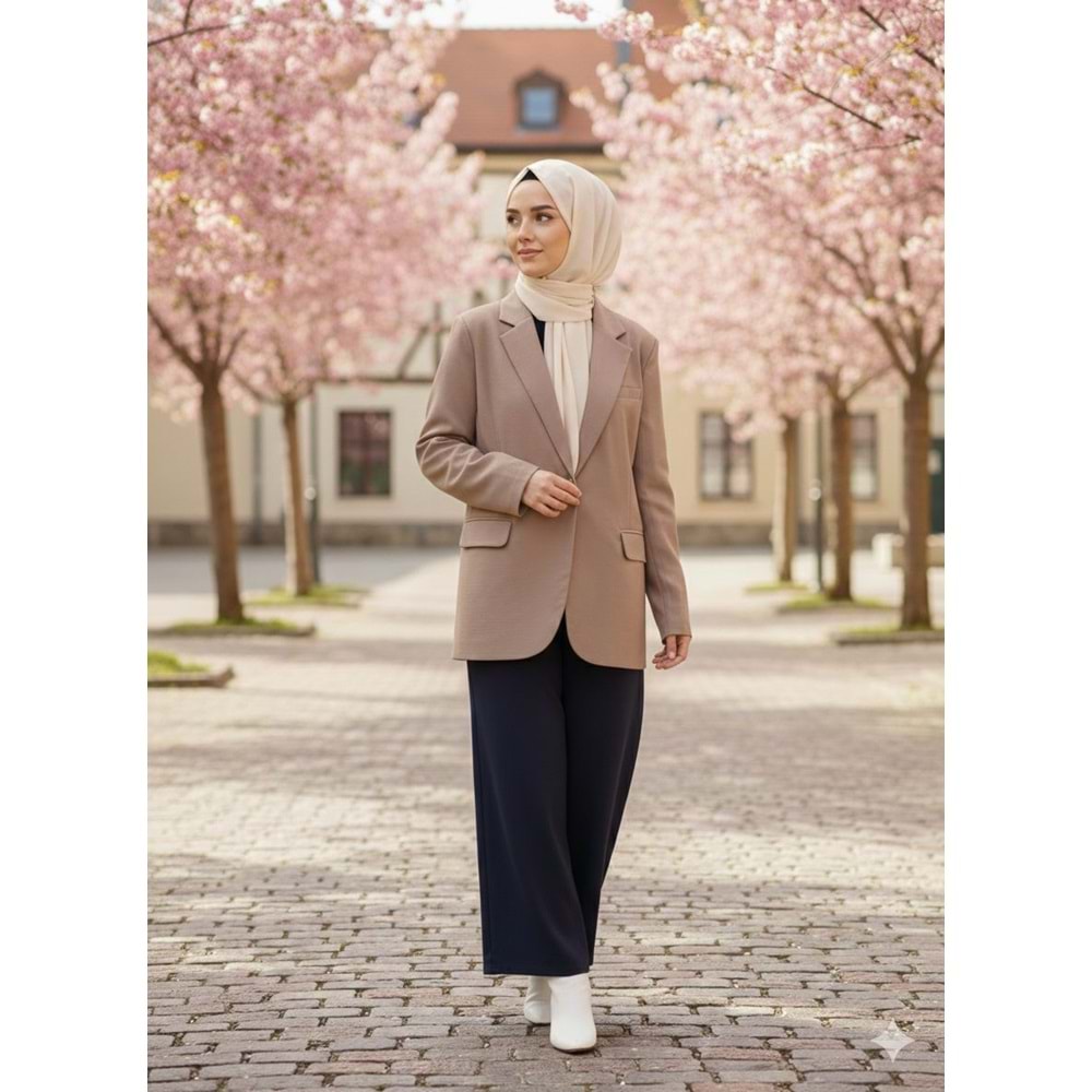 Oversize Modal Ceket 9549 - Bej - TEK BEDEN