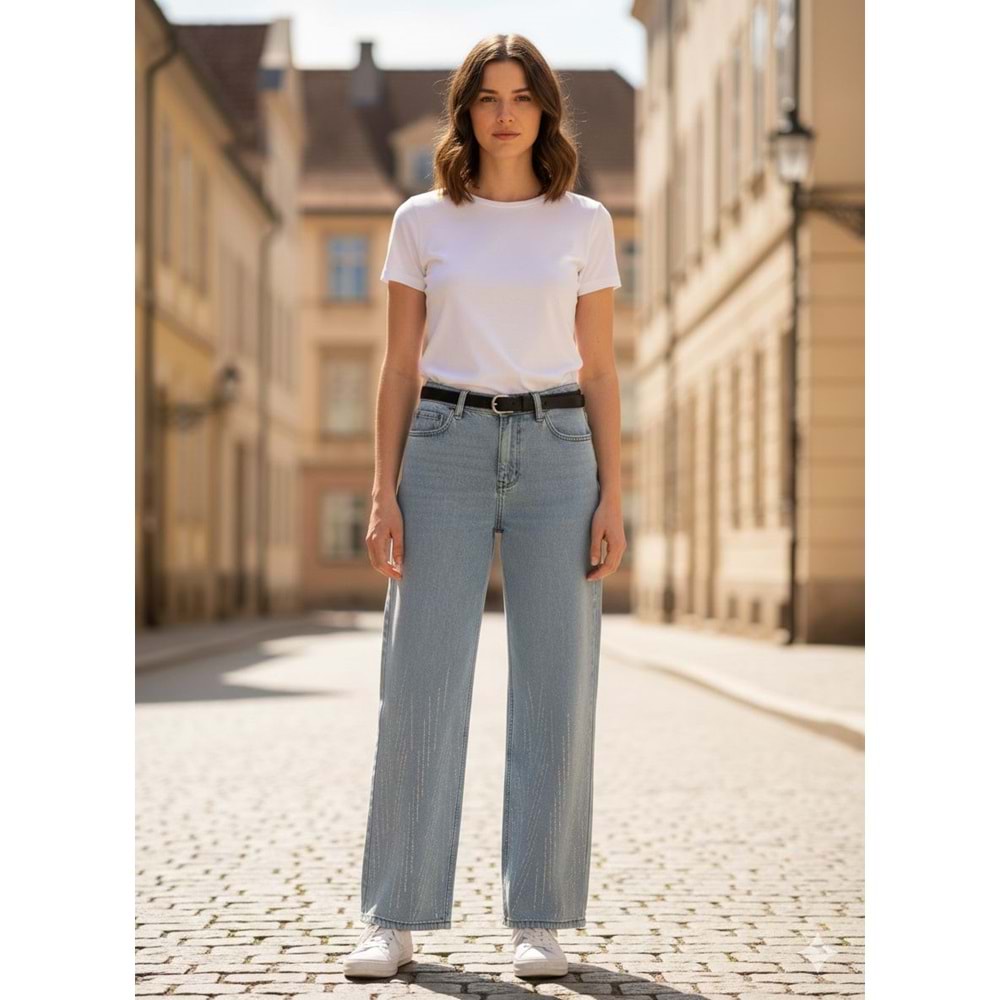 Paçası Taşlı Kot Pantolon 190050 - Mavi - 36